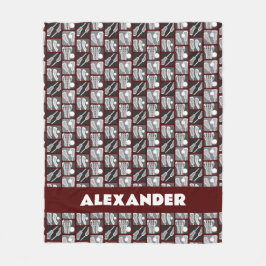 マルーンラクロス棒とボールのブロック フリースブランケット