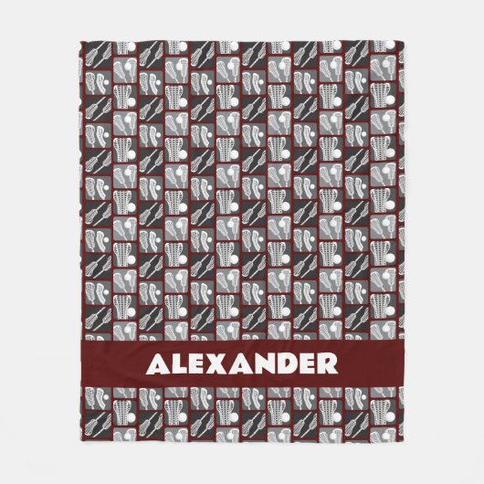 マルーンラクロス棒とボールのブロック フリースブランケット (正面)
