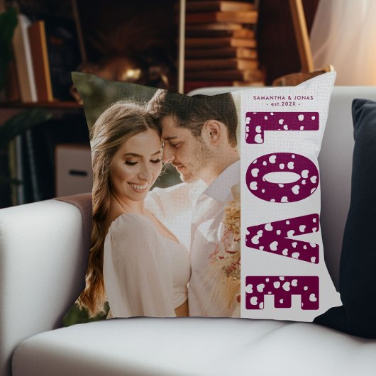 マルーンラブハートカップル写真バレンタイン クッション