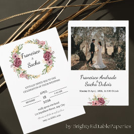 マルーンリース花結婚式を保存する日付カード