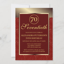 マルーンレッドと金ゴールドパターン（の模様が）ある縁ど誕生日 招待状