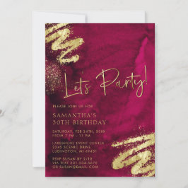 マルーンレッドと金ゴールド誕生日招待状 招待状