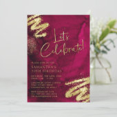 マルーンレッドと金ゴールド誕生日招待状 招待状 (スタンド正面)
