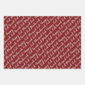マルーンレッドイード書道真字パターンデザイン ラッピングペーパーシート (正面)