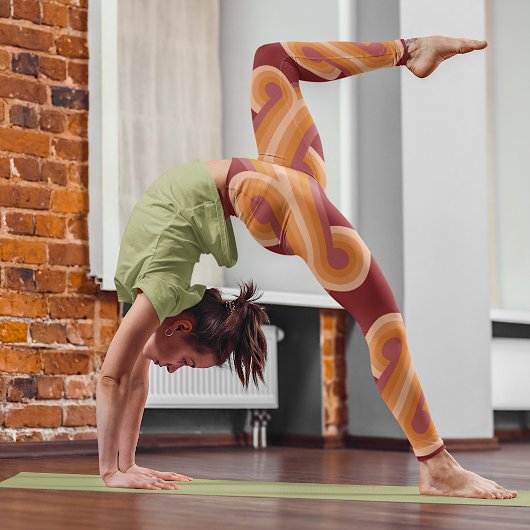 マルーンレッドオレンジサークル融合ファインアートパターン レギンス