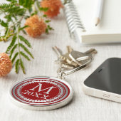 マルーンレッドシルバーフレームモノグラム キーホルダー (側面)