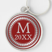 マルーンレッドシルバーフレームモノグラム キーホルダー (正面)