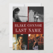 マルーンレッドシンプル名卒業写真 案内状 (正面)