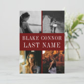 マルーンレッドシンプル名卒業写真 案内状 (スタンド正面)