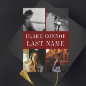 マルーンレッドシンプル名卒業写真 案内状