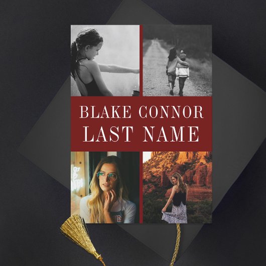 マルーンレッドシンプル名卒業写真 案内状