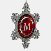 マルーンレッドフェイククロムモノグラムクリスマス スノーフレークピューターオーナメント (左)