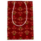 マルーンレッドフォークアートフローラコージー&クリスマス素朴 ミディアムペーパーバッグ (正面)