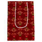 マルーンレッドフォークアートフローラコージー&クリスマス素朴 ミディアムペーパーバッグ (裏面)