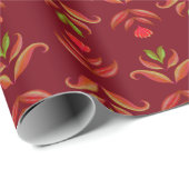 マルーンレッドフォークアートフローラコージー&クリスマス素朴 ラッピングペーパー (ロールコーナー)