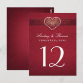 マルーンレッドフローラハートテーブル番号カード ポストカード (正面/裏面)