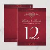 マルーンレッドフローラハートテーブル番号カード ポストカード (正面/裏面)