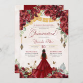 マルーンレッドフローラバタフライエレガントキンセアニェラv3 招待状 (正面/裏面)