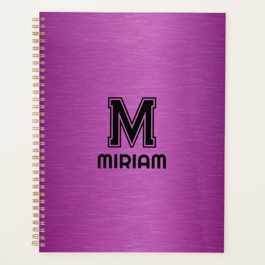 マルーンレッドメタリックカスタムテクスチャ文字 プランナー手帳 (正面)