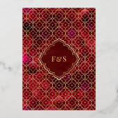 マルーンレッドモロッコアーチムスリム結婚ズ金ゴールド 箔招待状 (裏面)