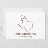 マルーンレッドラインアートサンタテキサスホリデーカード シーズンカード (正面)
