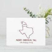 マルーンレッドラインアートサンタテキサスホリデーカード シーズンカード (スタンド正面)