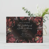 マルーンレッドラストバラ&スカルバースデーパーティー 招待状 (スタンド正面)