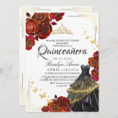 マルーンレッドローズ金ゴールドバタフライキンセアニラ 招待状 (正面/裏面)