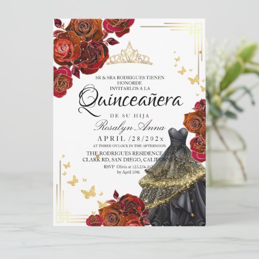 マルーンレッドローズ金ゴールドバタフライキンセアニラ 招待状 (スタンド正面)