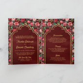 マルーンレッドローゼスフローラ金ゴールド結婚インディアン 招待状 (内部)