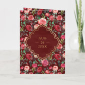 マルーンレッドローゼスフローラ金ゴールド結婚インディアン 招待状 (裏面)