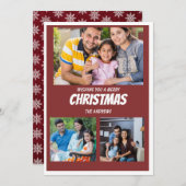 マルーンレッド素朴クリスマスフォトコラージュカード シーズンカード (正面/裏面)