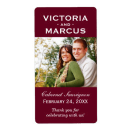マルーンレッド結婚のモノグラムフォトワインボトル ラベル