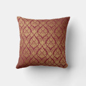 マルーンレッド金ゴールドフルーアダマスクパターンモノグラム クッション (裏面)