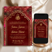 マルーンレッド金ゴールドモロッコアーチムスリム結婚ズ 招待状