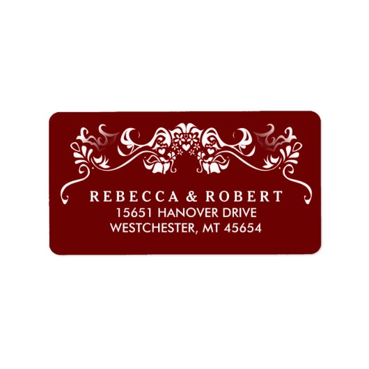 マルーンレッド&ホワイトファンシーズ結婚住所 シール (正面)