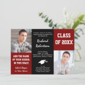 マルーンレッド+黒人学校の色彩写真卒業 招待状 (スタンド正面)