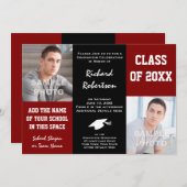 マルーンレッド+黒人学校の色彩写真卒業 招待状 (正面/裏面)