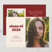 マルーンレトロシンプル写真卒業 案内状 (正面/裏面)