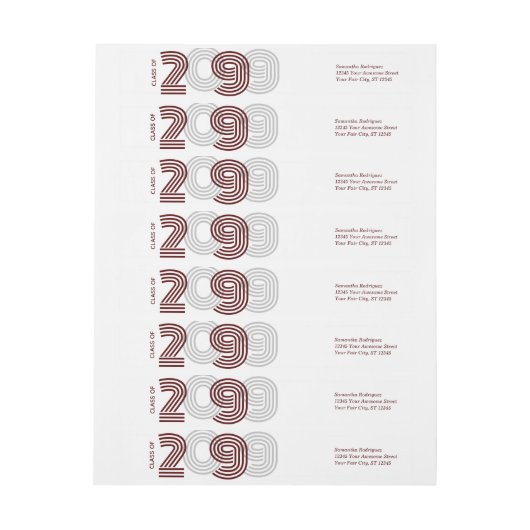 マルーンレトロビッグナンバーズクラス ラップアラウンドラベル (シート)