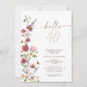 マルーンワイルドフラワーハロー40フォーティート誕生日 招待状 (正面)