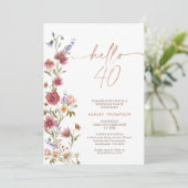 マルーンワイルドフラワーハロー40フォーティート誕生日 招待状 (スタンド正面)