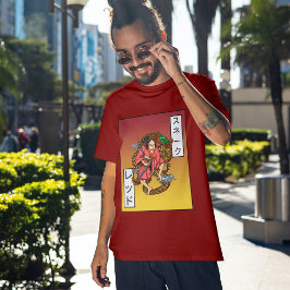 マルーン中国のヴィンテージドラゴンとサムライカタナ Tシャツ