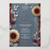 マルーン伝統的秋カップルのブルゴーニュ結婚ズの 箔招待状 (正面)