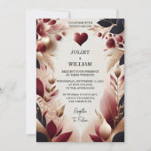 マルーン伝統的秋カップル結婚ブルゴーニュ 招待状 (正面)