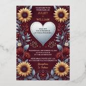 マルーン伝統的秋カップル結婚ブルゴーニュ 箔招待状 (正面)