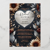 マルーン伝統的秋ブルゴーニュブライダルシャワー 箔招待状 (正面)