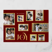 マルーン写真金ゴールドフレームのコラージュモダンJOY 箔シーズンカード (正面)