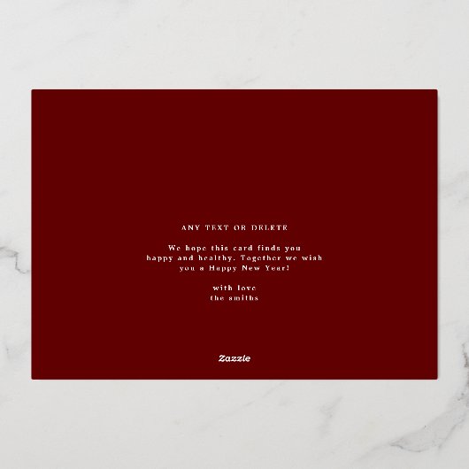 マルーン写真金ゴールドフレームのコラージュモダンJOY 箔シーズンカード (裏面)