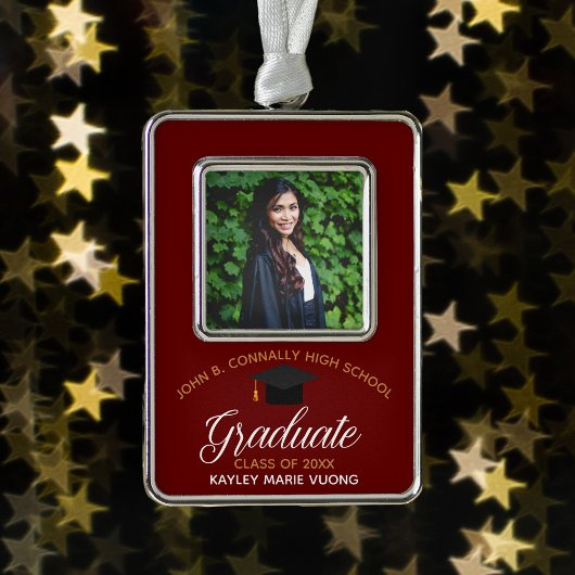 マルーン卒業カスタム2025年卒業写真 シルバープレートフレームオーナメント